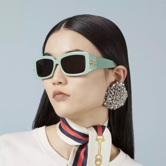 NEW GG1403S 004 GUCCI GREEN GREY SQUARE WOMEN GUCCI SUNGLASSES - Picture 2 of 10